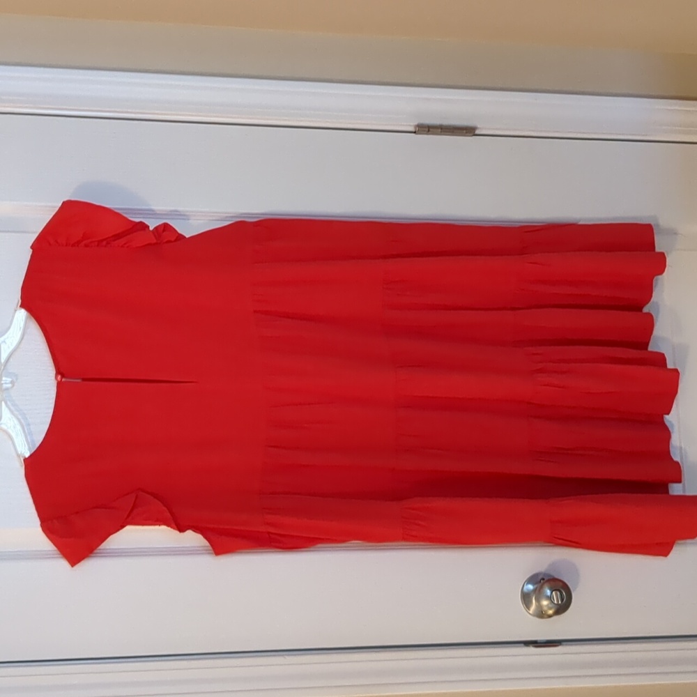 Red Ruffle Sleeve Dress - Picture 3 of 4
